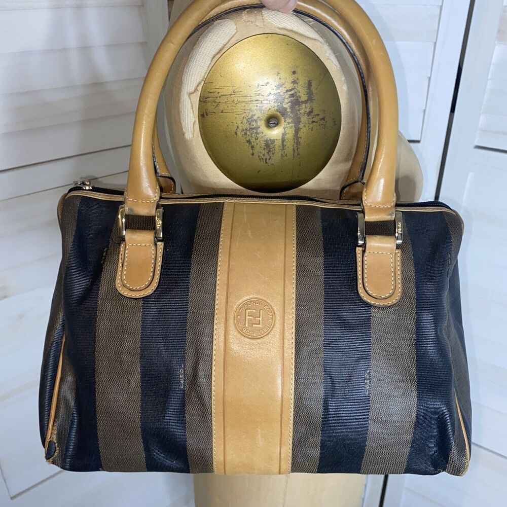 Vintage 80s Fendi Gorgeous Leather Stripe Handbag Purse